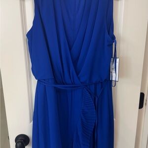 Jessica Howard Sleeveless Cobalt Blue Wrap Midi Dress